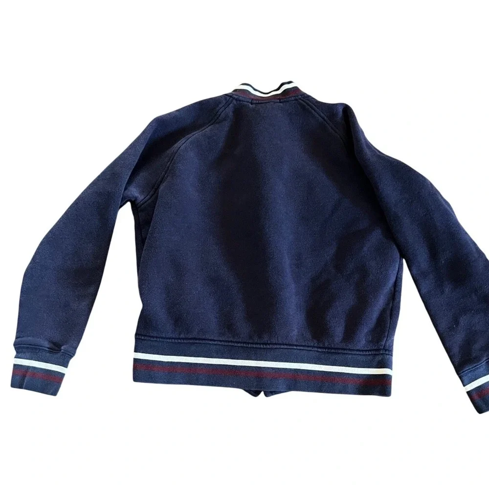 Vintage Polo Ralph Lauren Kids Varsity Fleece Bomber Jacket Navy Blue Med 10/12